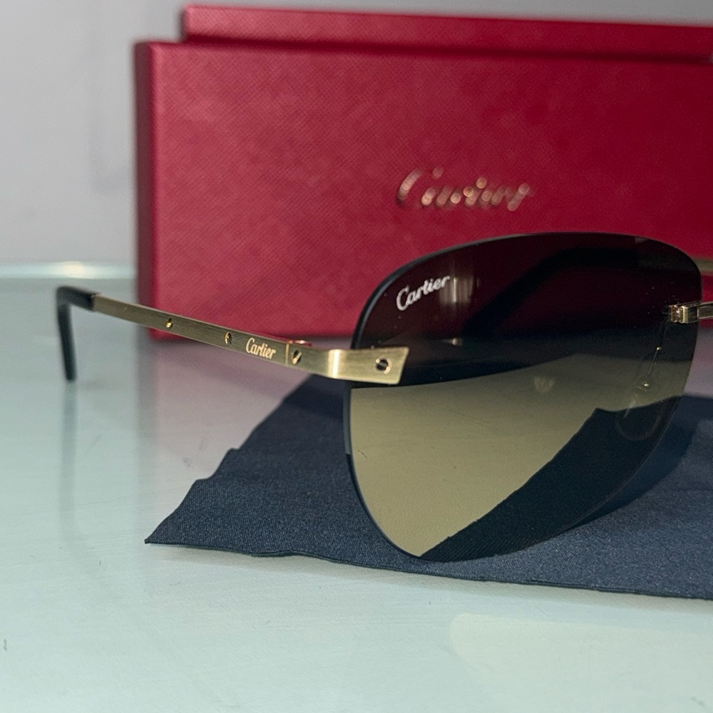 Cartier Gold Sunglasses with Gold Reflective Lenses